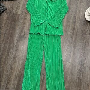 Zara Emerald Green Pleated Wide Leg Ensemble